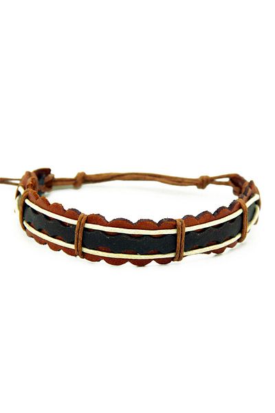 Rouge Leather and String Detailed Forward Unisex Bracelet