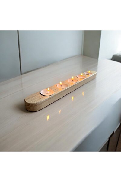 Genel Markalar Doğal Ahşap Dekoratif 5’li Romantik Mumluk Naturel