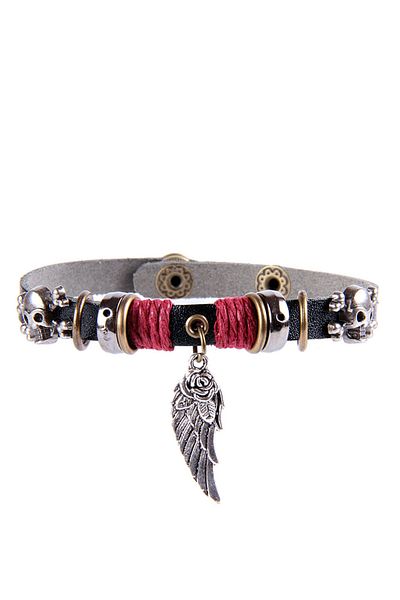 Rouge Wing Rose Figure Unisex Leather Bracelet