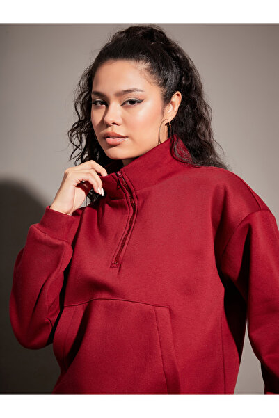 Sassafras By Styli Regular Fit Half Zip Placket Fleece Sweatshirt