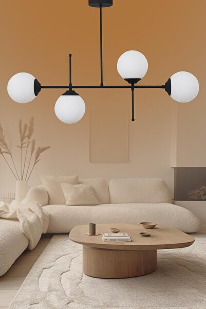 Taşcan Aydınlatma Darvin 4 Lü Siyah Avize Beyaz Camlı Yatak Odası Mutfak Salon Avize