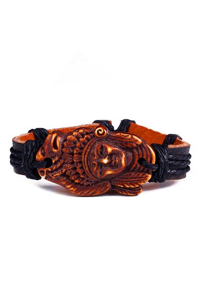 Rouge Indian Stone Leather Unisex Bracelet