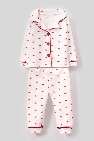 Bubito 2-Piece Pajama Set for Baby Girl - Heart, Red and White