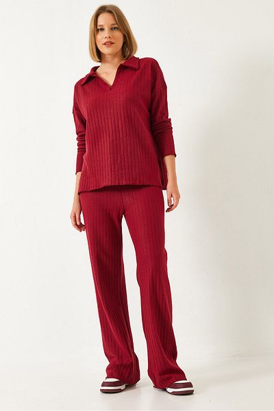 Bianco Lucci Damen-Strickwaren-Set mit Polo-Ausschnitt und Unterteil 0183 60261103
