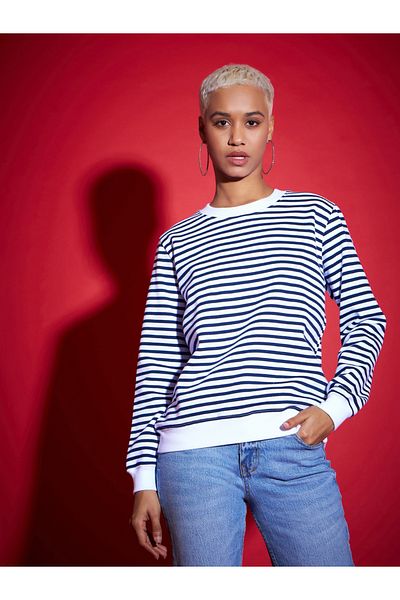 Sassafras By Styli Regular Fit Striped Fleece Sweatshirt