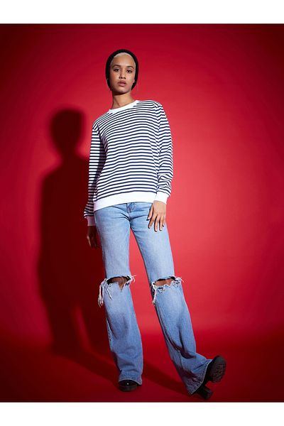 Sassafras By Styli Regular Fit Striped Fleece Sweatshirt