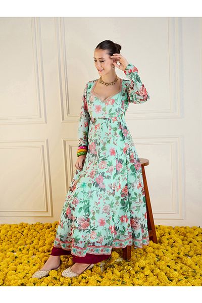 Sassafras By Styli Floral Print Long Anarkali Kurta