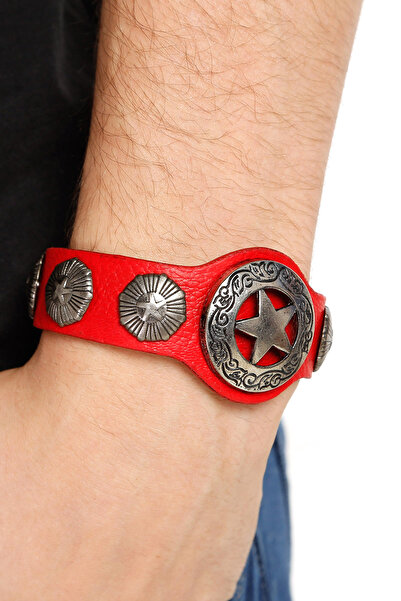 Rouge Star Symbol Red Leather Snap Fastener Unisex Bracelet