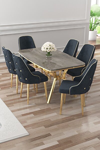 Canisa Asel Serisi 90x160 Lak Panel Antrasit İroni Gold Kaplama Ayaklı Masa T...