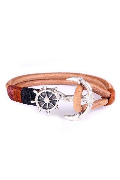 Rouge 18 cm Unisex Leather Anchor Figured Bracelet