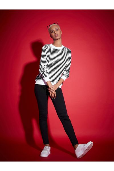 Sassafras By Styli Regular Fit Striped Fleece Sweatshirt