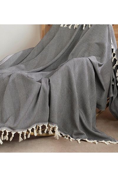 Miracolo Home Husă din bumbac pentru canapea și fotoliu - Pătură TV Throw- Line- 120*150 cm. Franjuri legate