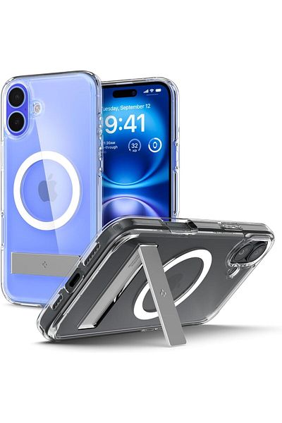 Spigen Ultra Hybrid S MagFit for iPhone 16 PLUS case with Kickstand - Crystal Clear