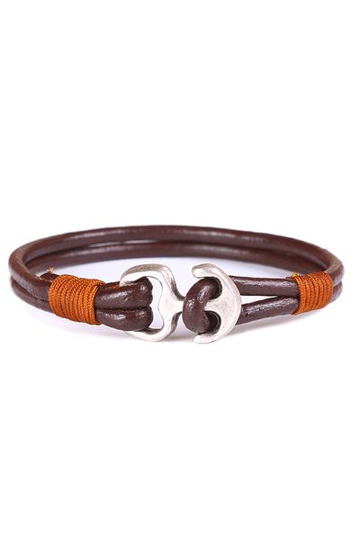 Rouge Unisex Leather Bracelet - 16 cm Figure Anchor