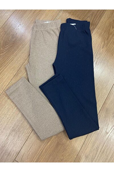 nacar çarşı KIZ ÇOCUK 2'Lİ YÜKSEK BEL ŞARDONLU FİTİLLİ KIŞLIK DAR PAÇA TAYT(2 ADET )