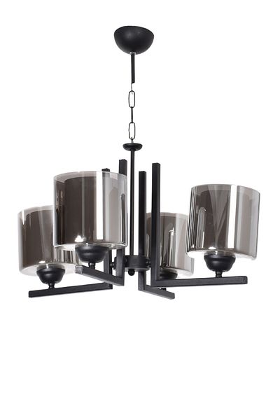 Modavize Atiye Classic Design Bedroom Living Room Living Room Kitchen Black Color Smoked Double Glass 4-Piece Chandelier
