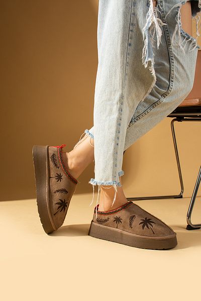 Ege's Shoes Women's Mink Floral Suede Sabo Hairy Inside Comfortable Sole Home Outdoor Slippers