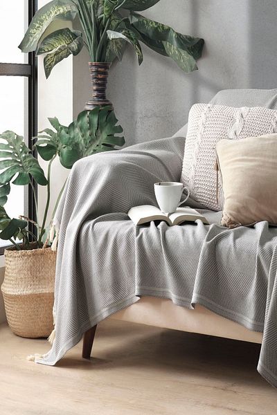 Miracolo Home Anthracite Cotton Decorative Sofa Cover 170x230 Size Optimal Anti-Slip Design