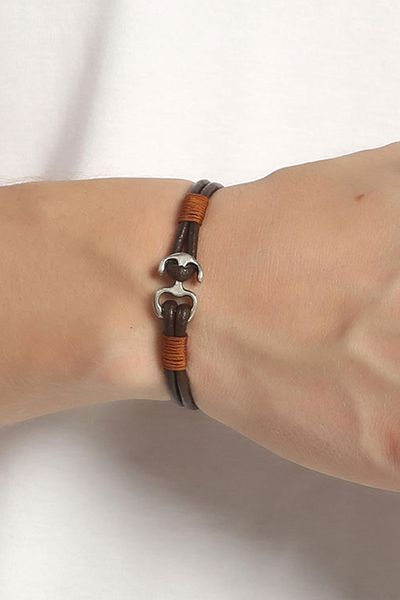 Rouge Unisex Leather Bracelet - 16 cm Figure Anchor
