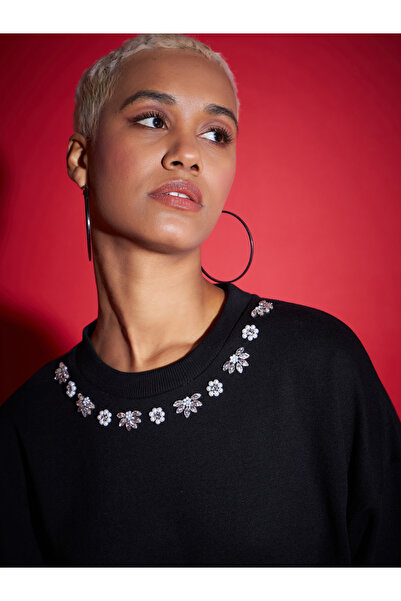 Sassafras By Styli Oversized Studded Faux Pearl Terry Sweatshirt