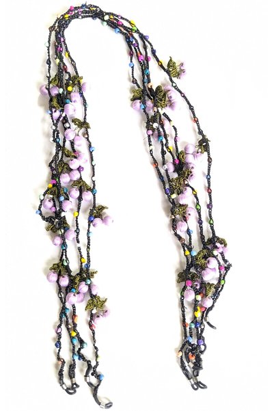 Bircan Hediyelik Cherry Crochet Glass Beaded Lilac Glasses Lanyard
