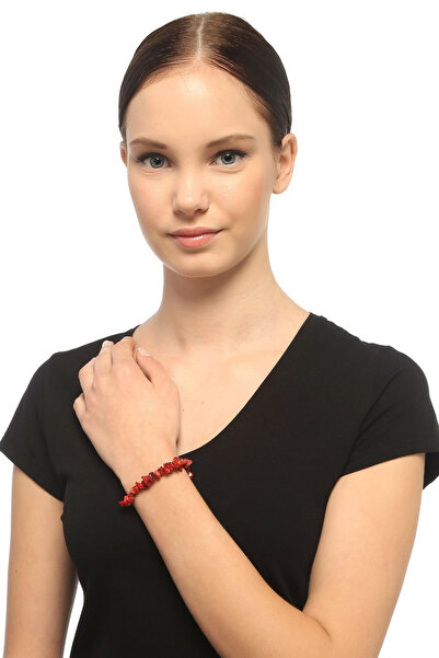 Rouge سوار نسائي من الحجر الطبيعي المرجاني مقاس 17 سم