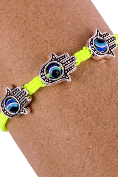 Rouge سوار نسائي من Fatma Mother Hand Evil Eye باللون الأصفر