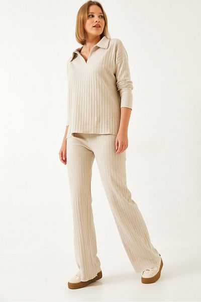 Bianco Lucci Women's Polo Neck Knitwear Bottom Top Set 0183 60261103
