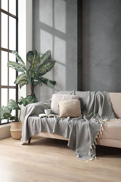 Miracolo Home Anthracite Cotton Decorative Sofa Cover 170x230 Size Optimal Anti-Slip Design