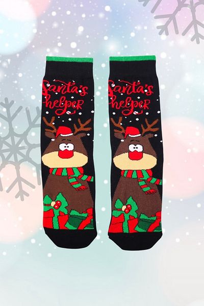 EFBUTİK Μαύρες χριστουγεννιάτικες κάλτσες Helyear Deer Santa