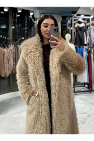 bymaestro woman Γυναικείο μακρύ παλτό από ψεύτικη γούνα