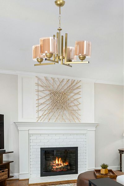 Modavize Atiye Modern Design Bedroom Hall Living Room Kitchen Antique Color Honey Double Glass 4-Piece Chandelier