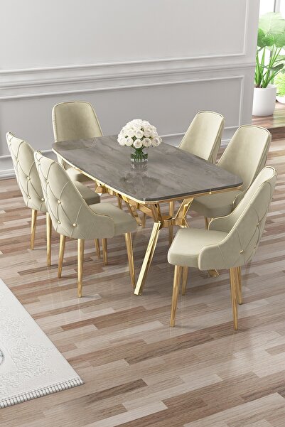 Canisa Asel Serisi 90x160 Lak Panel Antrasit İroni Gold Kaplama Ayaklı Masa T...