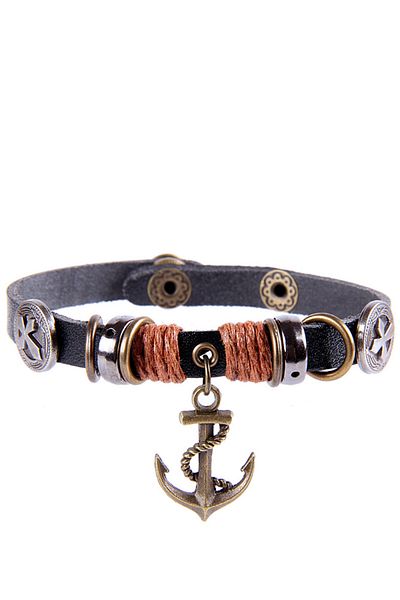 Rouge Anchor Figure Unisex Leather Bracelet