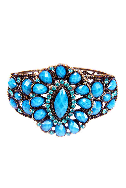 Rouge Blue Stone Cast Metal Handcuff Model Women's Bracelet