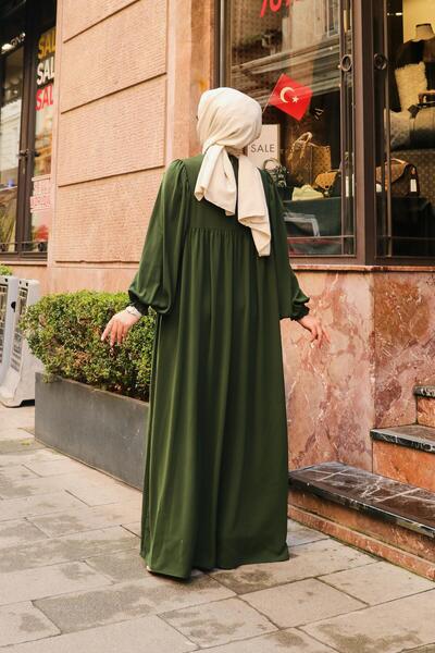 Berel Moda Roba Λεπτομερές φόρεμα με μπαλόνι με μανίκια που γεμίζει πράσινο