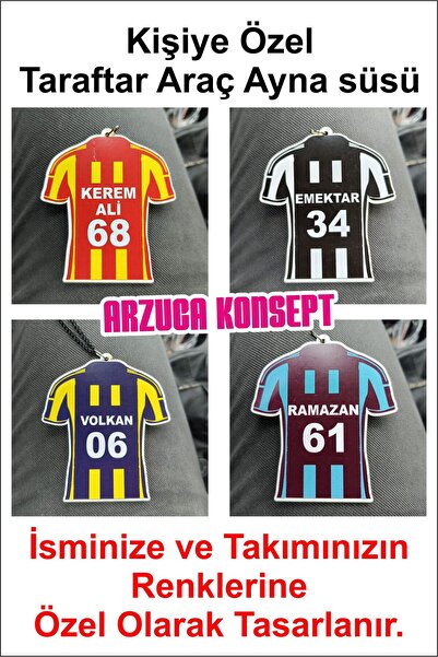 Arzuca Konsept Taraftar Araba Dikiz Aynası Süsü | İsime Özel ve Numara Yazılı...
