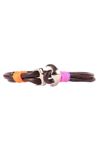 Rouge Ship Anchor Figure Leather Unisex Bracelet 20 cm