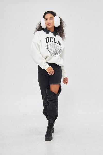 The Champ Clothing Ucla Text Printed Crew Neck Fleece Εσωτερικά Oversize Cut Unisex Λευκό φούτερ