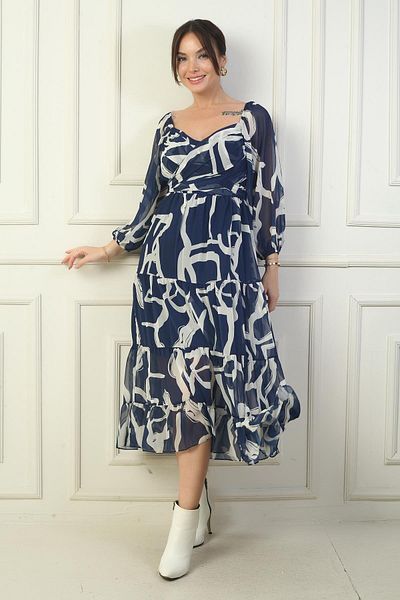 By Saygı Rochie din șifon cu două piepte, cu model abstract, cu guler Madonna