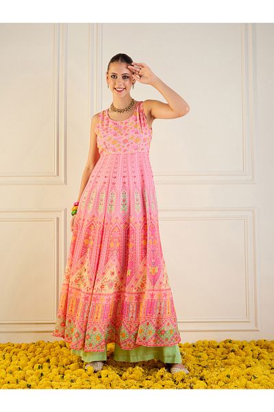 Sassafras By Styli Floral Print Sleeveless Anarkali Kurta