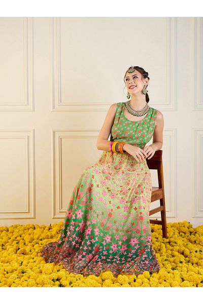 Sassafras By Styli Floral Print Sleeveless Anarkali Kurta