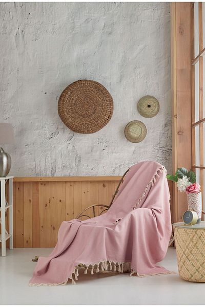 Miracolo Home Husă de canapea și fotoliu din bumbac - Pătură TV Throw-Line - 120*150 cm.Franjuri dantelate