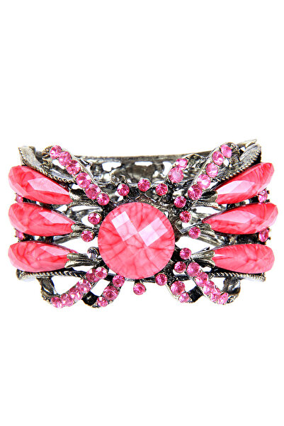 Rouge سوار نسائي موديل أصفاد معدنية من الحجر الوردي