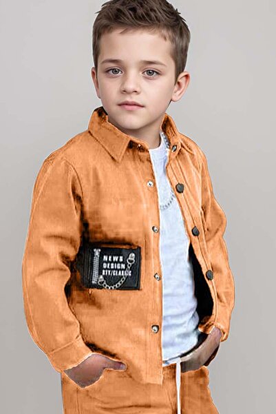 Riccotarz Boy's Snap Fastener Button Λεπτομερές πουκάμισο γιακά μπουφάν χτενισμένο βαμβακερό μπλουζάκι Tan αθλητική φόρμα