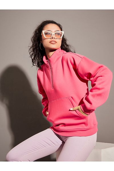 Sassafras By Styli Regular Fit Half Zip Placket Fleece Sweatshirt