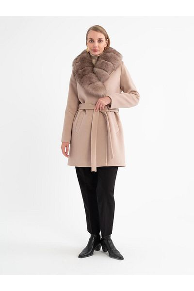 Mia Kara Stone Colored Sheepskin Short Neck Coat - 4089