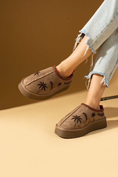 Ege's Shoes Women's Mink Floral Suede Sabo Hairy Inside Comfortable Sole Home Outdoor Slippers