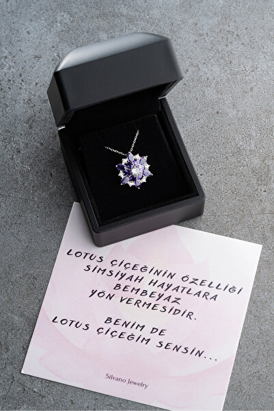 Silvano Jewelry 925 Ayar Gümüş Mor Oval Zirkon Taşlı Lotus