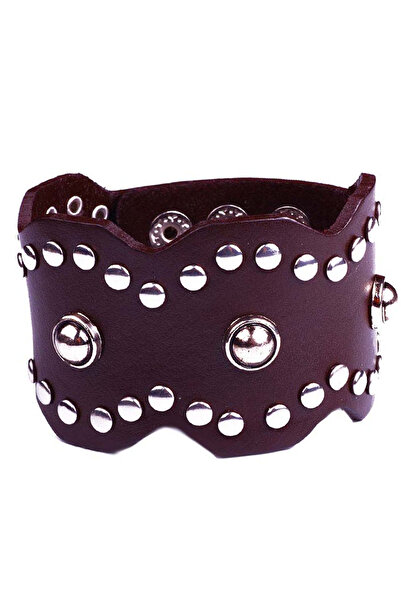 Rouge سوار جلدي بأزرار معدنية على شكل موجة للجنسين